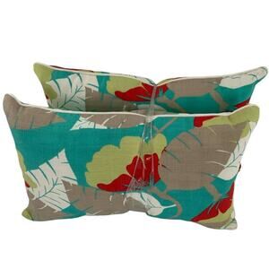 Pillow Perfect Outdoor/Indoor Floral Beachy Multicolor Lumbar Pillows 11X18 New